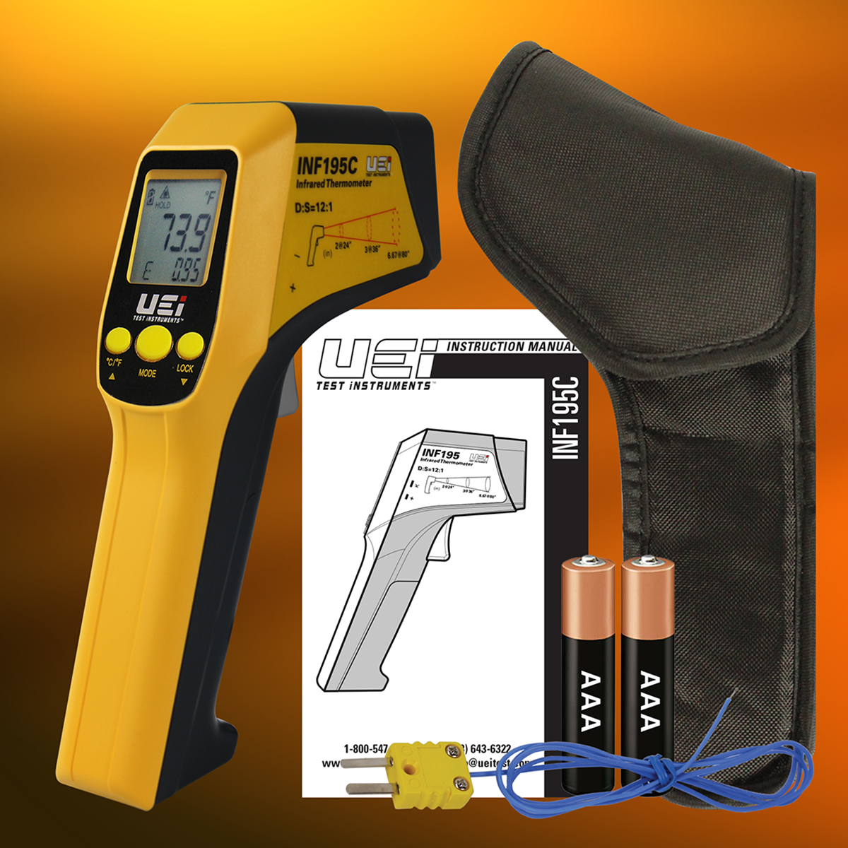 INF195C 12:1 IR Thermometer w/ K-Type Thermocouple Input
