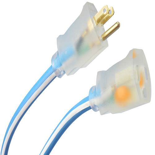 25' Ft Blue and White Supreme 12/3 SJEOW Polar and Solar Extension Cord Cable Outdoor Cold Weather with Power Light Indicator 1437SW0061 (Pack Of 12)
