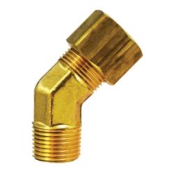 18336 - 1/4 in Tube OD to 1/4 in Male NPTF 45° Brass Elbow Fitting