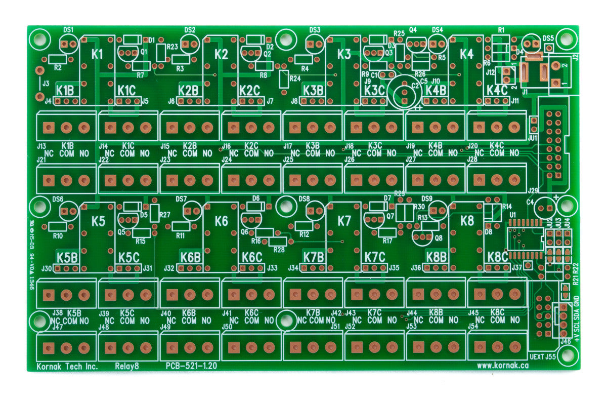 PCB-RELAY8 Octal Relay Board with Terminal Blocks, Unpopulated 2 Sided PCB
