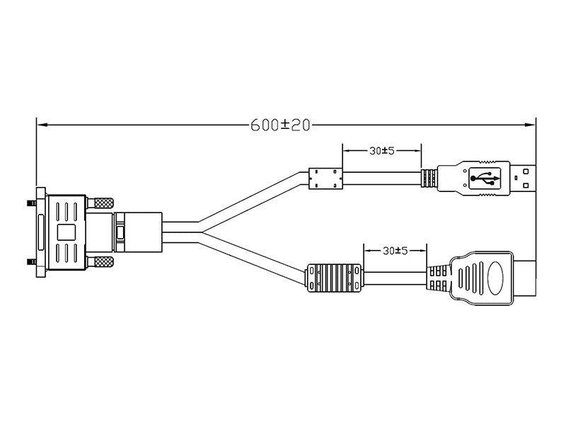 26-PIN GNH Series Monitor HDMI, USB Input Cable - 2 FEET