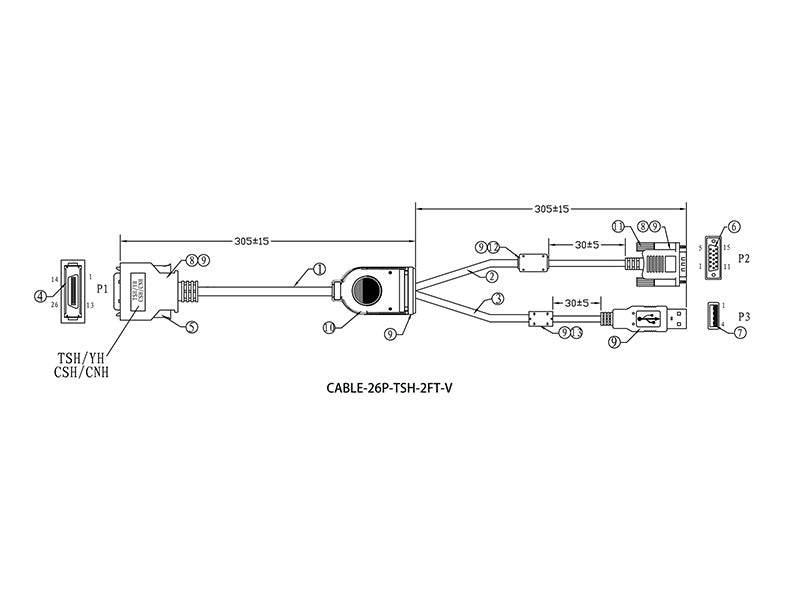 26-PIN Short Length (2 FOOT) TSH/CSH/CNH/GSH Monitor VGA & USB Input Cable - 2 Feet