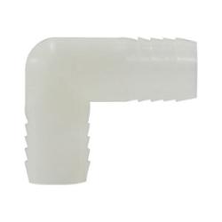 33390W - Nylon 90-Degree Elbow Fitting, 1/4 in Barbed Hose Connections, Max 125 psi