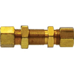 18090 - Brass Bulkhead Union - 3/8 in Compression x 3/8 in Compression, 200 psi, -65 to 250°F