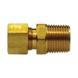 18216 - Brass Adapter, 5/8 in Tube to 1/4 in Male NPTF Fitting, 0.87 in Hex Size