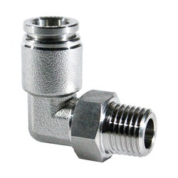 20087SS - 90-Degree Swivel Elbow Coupler - 3/8 in Push-to-Connect x 1/8 in Male NPT, 316 Stainless Steel