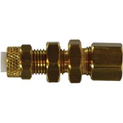 20333 - Brass Poly-Flo Bulkhead Union Fitting - 1/4 in x 1/4 in, 1.31 in Length, 0.56 in Hex Size