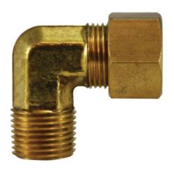 27237 - 90-Degree Brass Elbow Fitting - 1/2 in Compression, 3/8 in MIP Connection, Includes Sleeve
