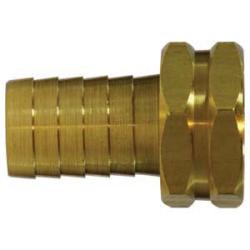 30033 - Brass Straight Hex Swivel Adapter - 5/8-in Hose Barb to 3/4-in Female Garden Hose