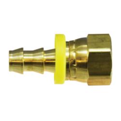 30342 - Brass Adapter, 1/4 in Push-On Hose Barbed to 3/8 in FNPSM Ball Seat Swivel, 1.4 in Long