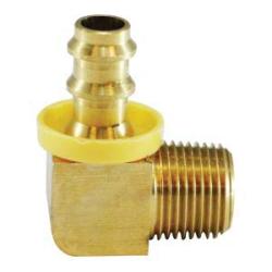 30373 - Brass 90-Degree Elbow Fitting, 1/4-in Push-On Hose Barbed x 1/4-in MIP, 150 psi