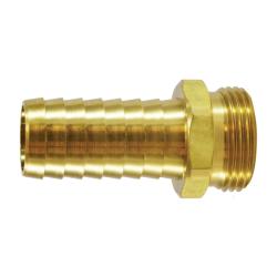 30571 - Brass Long Shank Hex Adapter 5/8 in Barbed to 3/4 in MNPSM, 2.18 in Length