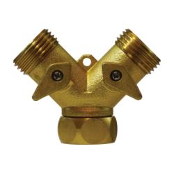 30627 - 3/4 in FGH x 3/4 in MGH Brass Swivel Wye Connector with 2-Way Hose Shut-Off