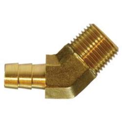 HE1-45-10C - 45-Degree Brass Male Hose Barb Elbow - 5/8 in x 3/8 in NPTF Fitting