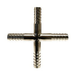 34635T - 1/4 in Barbed Thinwall Cross Fitting - 304 Stainless Steel, Max Pressure 150 psi