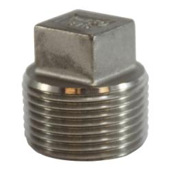 63657 - 1-1/2 in MPT Stainless Steel Cored Square Head Plug, 150 lb Pressure Rating