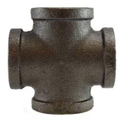 65395 - Black Malleable Iron Cross Fitting 1 in FPT x 1 in FPT x 1 in FPT x 1 in FPT