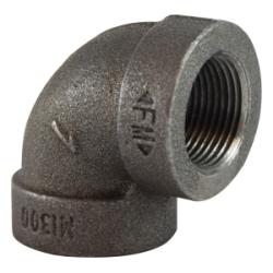 69110 - 90-Degree Elbow Fitting - 3 in FPT x 3 in FPT, Malleable Iron, Black Finish, 300 lb Rating