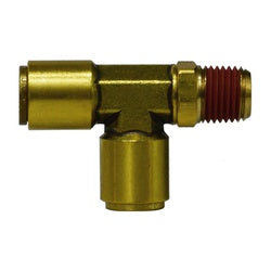 710604SA - Brass D.O.T. Male Swivel Run Tee, 3/8-in Push-to-Connect, 1/4-in Male NPTF Swivel, 200 psi