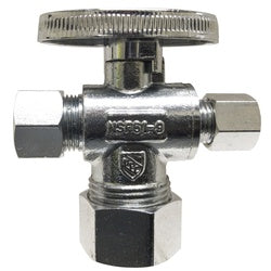 746439 - 5/8 x 3/8 x 1/4-in Brass 3-Way Supply Stop with Chrome Finish