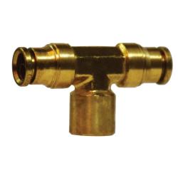 770404 - Brass Branch Tee 1/4 in Push-In Tube x 1/4 in Push-In Tube x 1/4 in FPT
