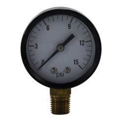 80001 - 2 in Dial Pneumatic Pressure Gauge, 1/4 in MNPT, Steel, 0-15 psi