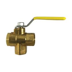 940121 - 1/4 in FPT x FPT x FPT Brass 3-Way Ball Valve with 1/4-Turn Handle