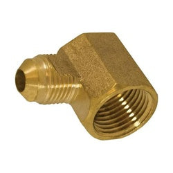 14031 - 90-Degree Brass Elbow Fitting, 3/8-in Male Flared x 1/2-in Female NPTF