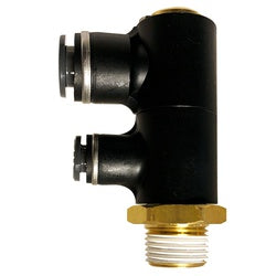 58060406C - Male Double Universal 90-Degree Elbow Fitting with 3/8" Push-to-Connect, 1/4" Push-to-Connect, 3/8" Male NPT