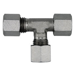 D6602 - S08 Metric Bite x S08 Female Swivel x S08 Metric Bite Steel Run Tee Fitting