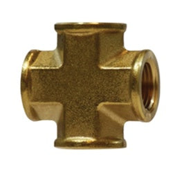 28049 - 1/8-in Female NPTF Forged Brass Pipe Cross Fitting for Multi-Pipe Connections