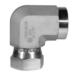 SS1502-06-06 - 90-Degree Elbow Stainless Steel Adapter, 3/8-in Female NPTF x 3/8-in FNPSM Swivel