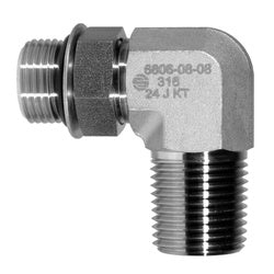 SS6806-08-08 - 90-Degree Elbow Fitting, 1/2-in Male Adjustable O-Ring Boss x 1/2-in Male NPTF, 316 Stainless Steel