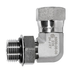 SS6809-10-10 - 90-Degree Stainless Steel Elbow Adapter, 5/8-inch Male O-ring Boss to Female JIC Swivel