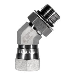 SS6810-04-04 - 1/4-in Male Adjustable O-Ring Boss x 1/4-in Female JIC Swivel 45-degree Elbow Stainless Adapter