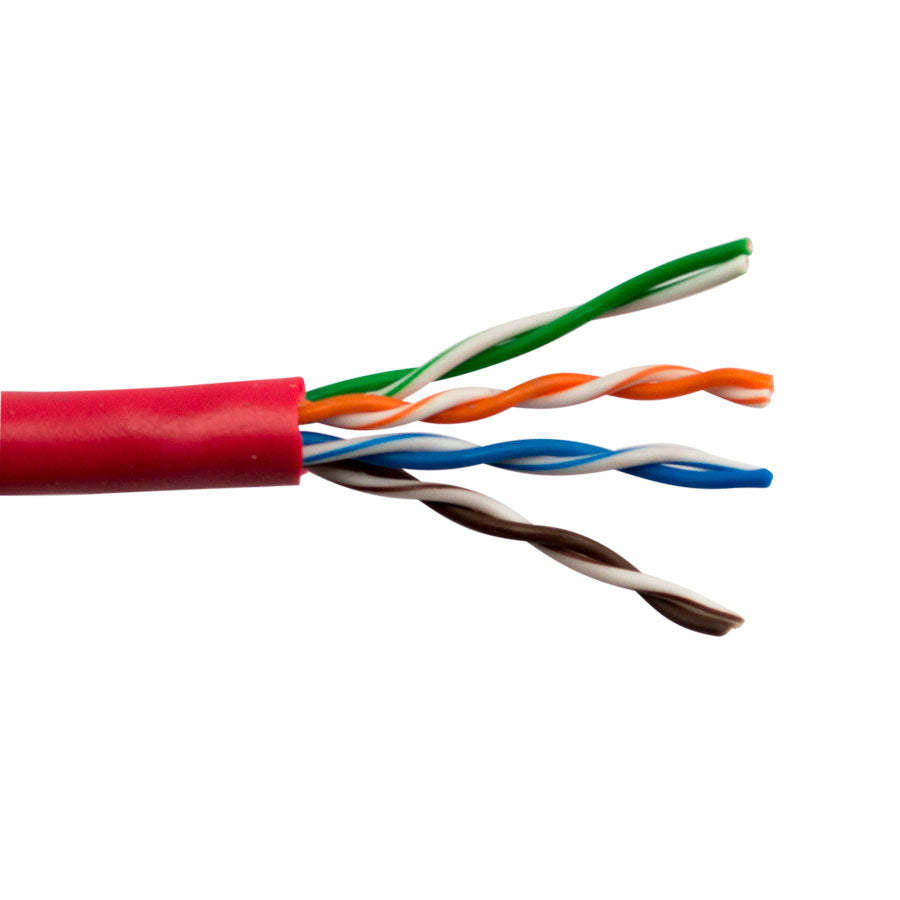 CAT5E-RD CAT5E 350 MHz 24AWG SOLID BC 4PR, UTP, ANSI/TIA 568.2-D, ISO/IEC 11801 CLASS D, UL CMR, PVC JKT- RED- 1000FT/305M BOX