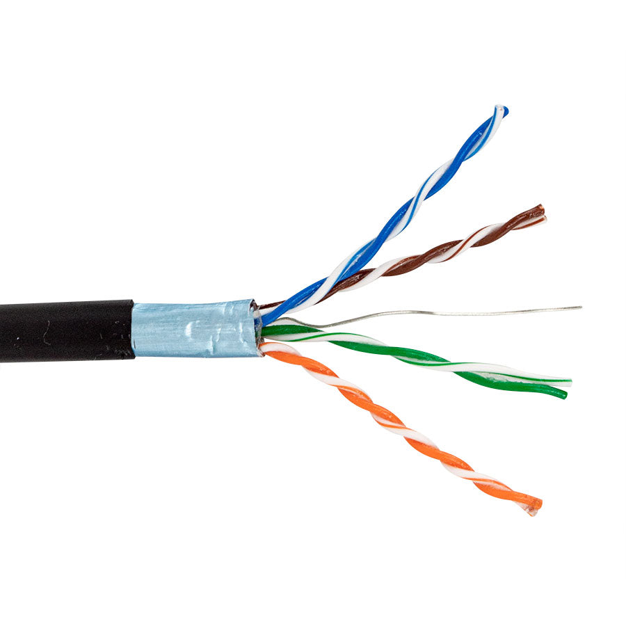 CAT6SH-DB CAT6 Shielded F/UTP Direct Burial Outdoor- Enhanced 550MHz 23AWG Solid BC 4PR, F/UTP, ANSI/TIA 568-2.D, ISO/IEC 11801 Class E, Outdoor Installs, LLDPE Jkt- Black- 1000Ft/305m Spool