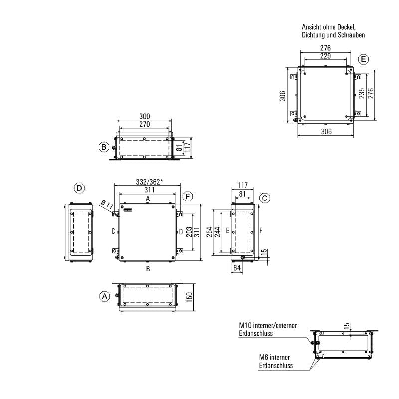 1195860000 - Stainless Steel Terminal Box 306mm x 306mm x 200mm, ATEX Certified