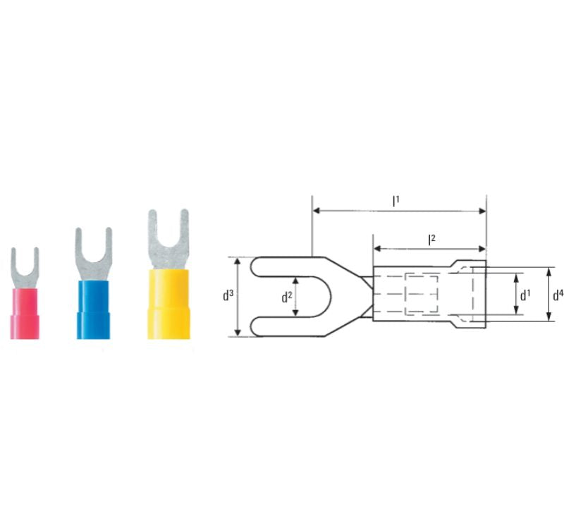 9200420000 - Yellow Insulated Forked Cable Connector, 4mm² to 6mm² (Pack of 100)