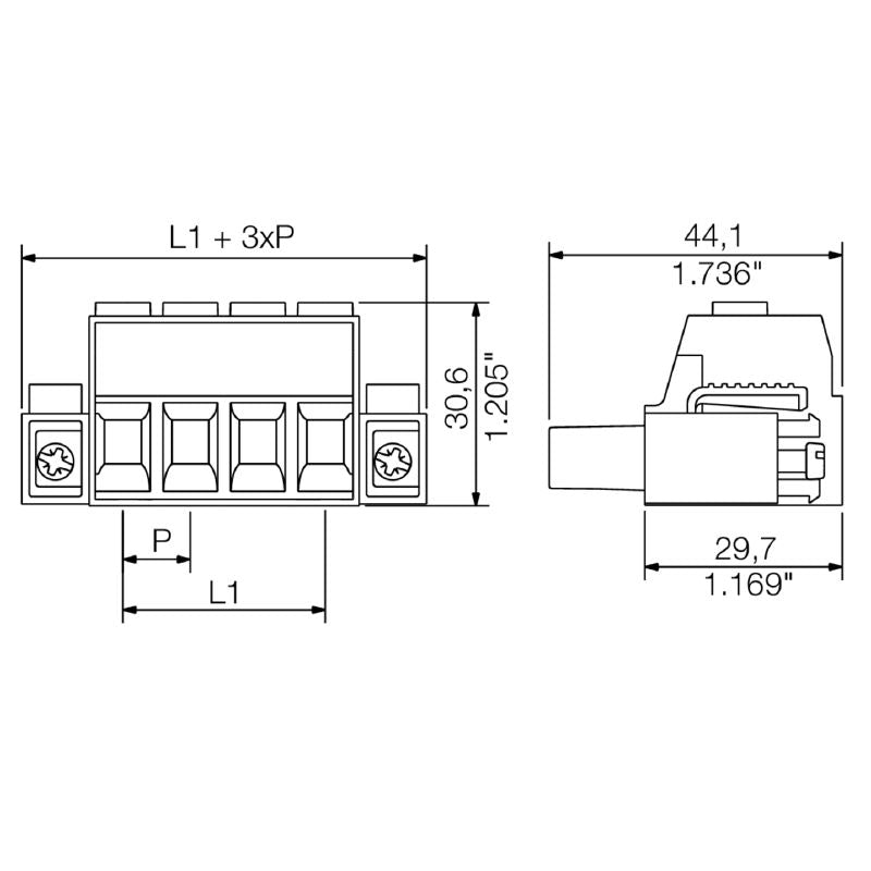 1967140000 - 3-Pole Female PCB Connector, 180° Angle, 16 mm² Clamping (Pack of 24)
