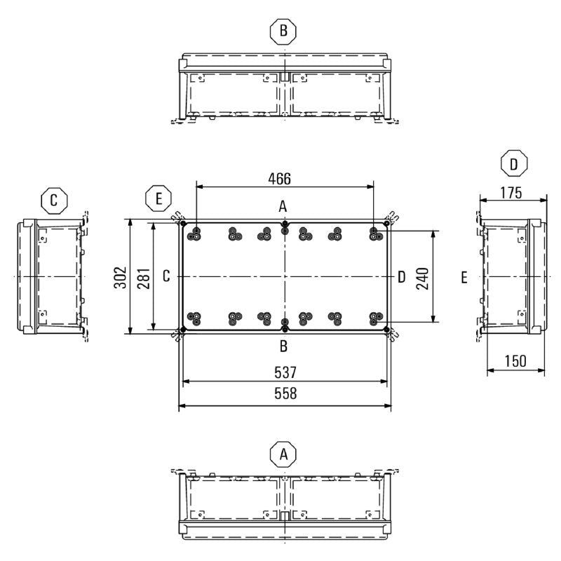9502810000 - Light Grey Polyester Enclosure, 558mm x 302mm x 175mm
