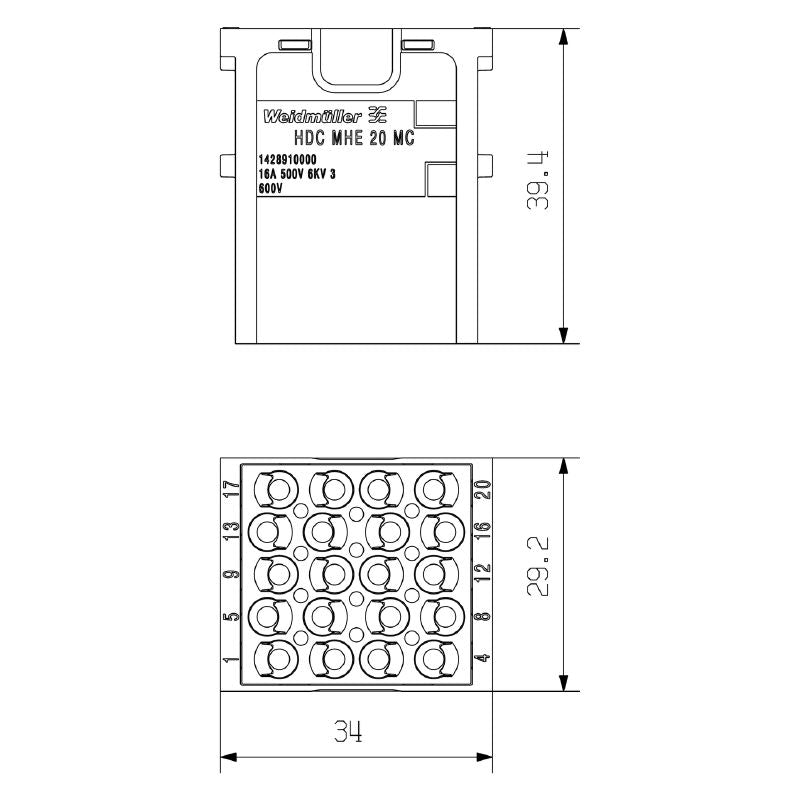 1428910000 - 20-Pole Signal Module, 500V/16A Crimp Connection