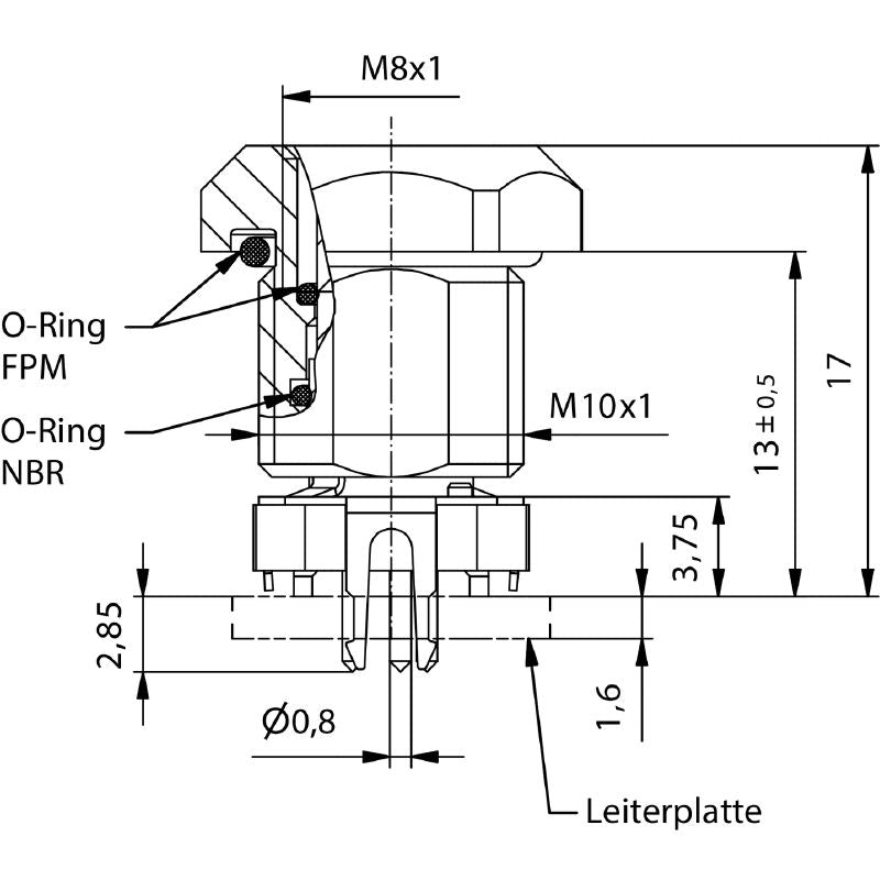 2423670000 - M8 Front-Mount Connector, 5 Poles, M10 Thread, RoHS Compliant (Pack of 25)