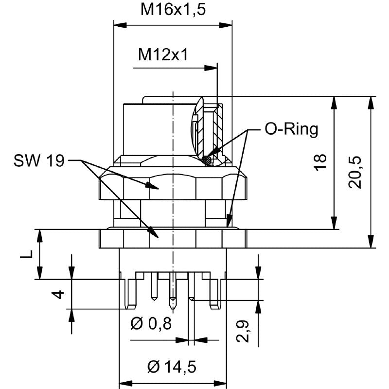 2421880000 - M12 Plug with M16 Thread, 4 Poles, IP67 Protection (Pack of 10)