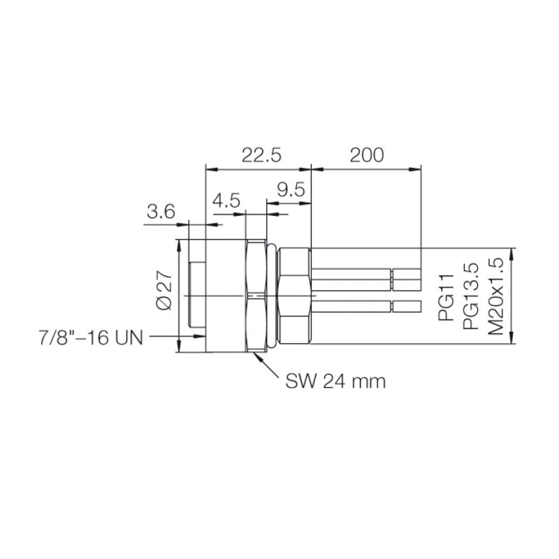 1292370000 - 7/8" Built-in Plug with 3 Poles and 0.2 m Cable
