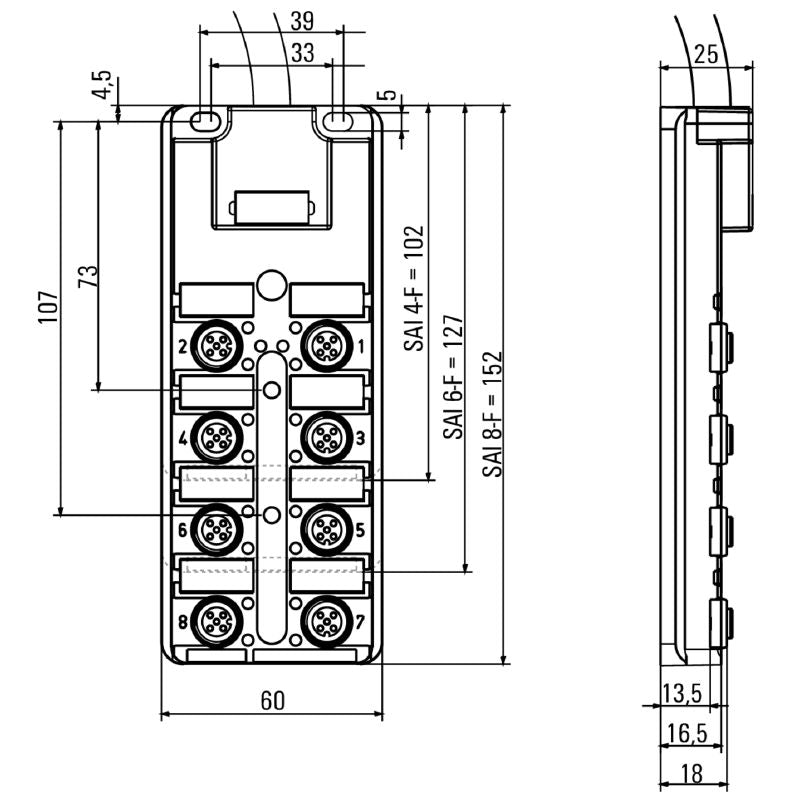 9456600000 - M12 Fixed Cable with LED Functionality, 3M Long