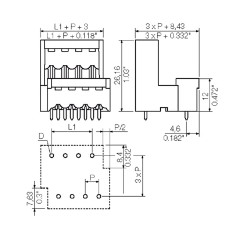 1895020000 - 5.00mm 12-Pole Male Header PCB Connector, 180° Elbow (Pack of 50)