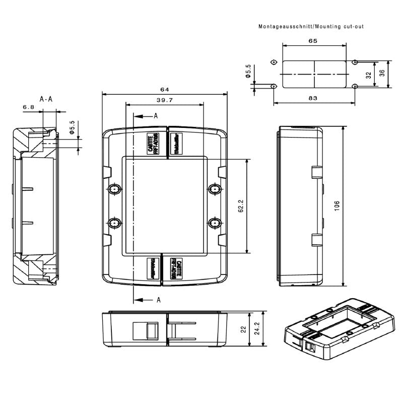 2891480000 - IP66 Black Cable Entry System, 70mm x 81mm x 19.6mm