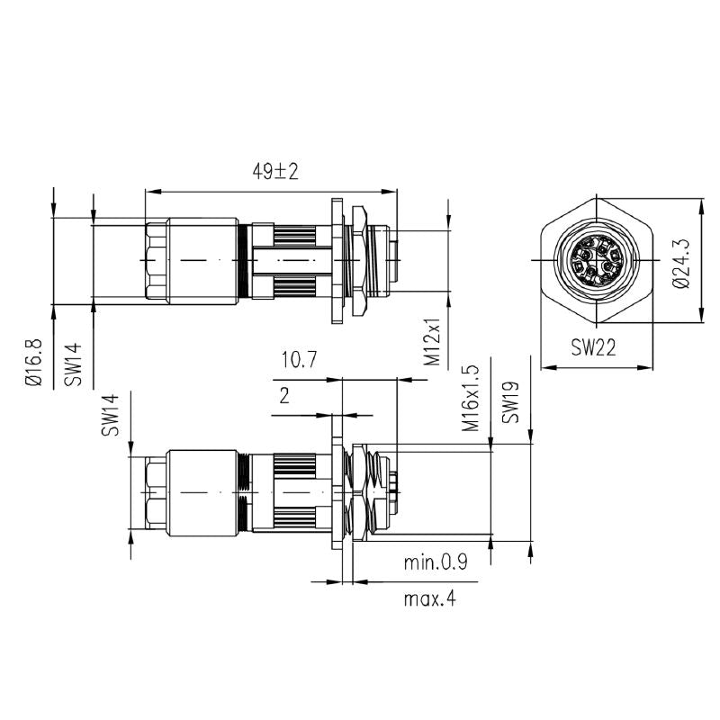 2783150000 - Durable M12 Connector, 9.7mm Max Diameter, IP67 Rating