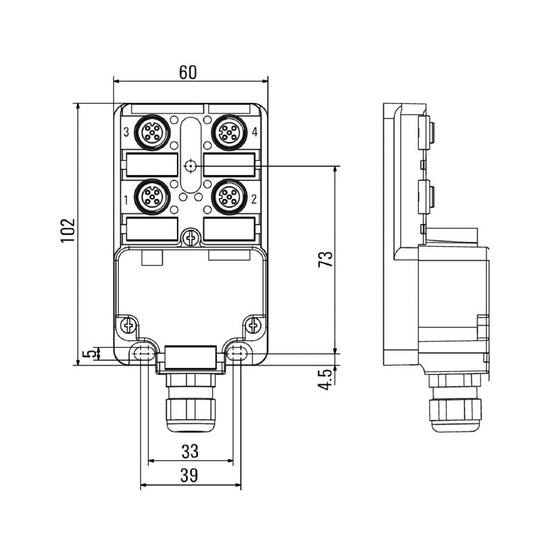 1806010000 - M12 Hood Distributor, 30V, 1:1 Wiring Configuration